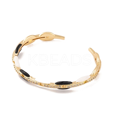Brass Micro Pave Clear Cubic Zirconia & Resin Open Cuff Bangles for Women BJEW-S147-05G-1