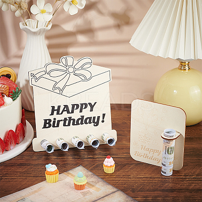 Happy Birthday Laser Cut Wooden Money Holder Display Stands AJEW-FG0004-31-1