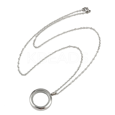 304 Stainless Steel Visible Flat Round Locket Pendant Pet Urn Ashes Necklaces NJEW-S455-08P-1