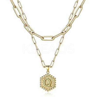 Real 18K Gold Plated 304 Stainless Steel Paperclip Chains Double Layer Necklaces AN1969-13-1