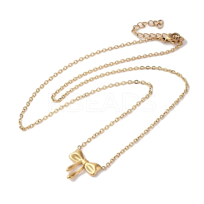 Ion Plating(IP) 304 Stainless Steel Cable Chain Bowknot Pendant Necklaces NJEW-Z041-03G-03-1