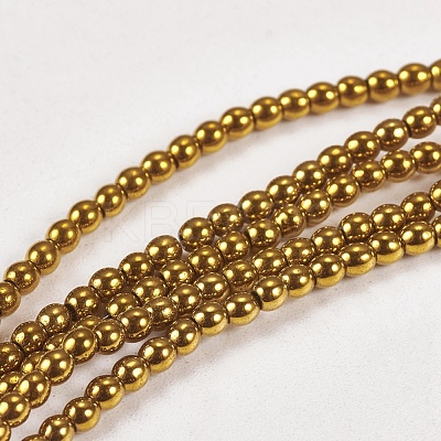 Golden Plated Electroplate Non-Magnetic Synthetic Hematite Round Beads Strands X-G-J169A-2mm-04-1