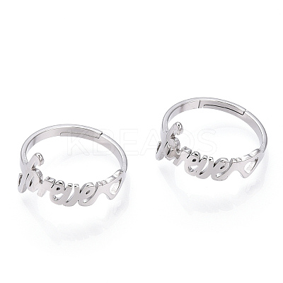 Non-Tarnish 304 Stainless Steel Heart with Word Forever Adjustable Ring RJEW-T027-05P-1
