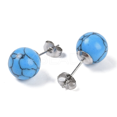 Synthetic Turquoise Stud Earrings EJEW-Z060-04P-04-1
