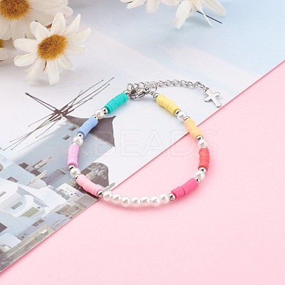 Polymer Clay Heishi Beaded Bracelets BJEW-JB06131-1