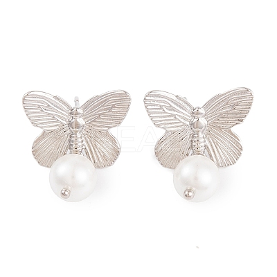 Rack Plating Brass ABS Pearl Earrings EJEW-S219-05P-1