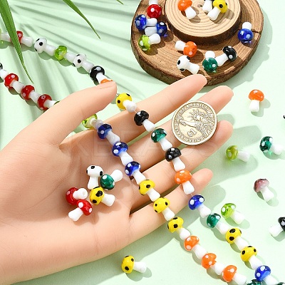 3 Strands Mushroom Handmade Lampwork Beads Strands LAMP-YW0001-33-1