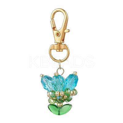 Flower Glass Pendants Decorations HJEW-MZ00248-03-1
