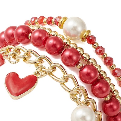 4Pcs 4 Style Glass & Shell Pearl Beaded Stretch Bracelets Set BJEW-TA00289-1