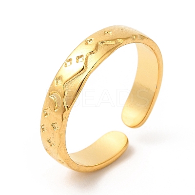 Ion Plating(IP) 304 Stainless Steel Moon & Star Open Cuff Ring for Women RJEW-E063-10G-1