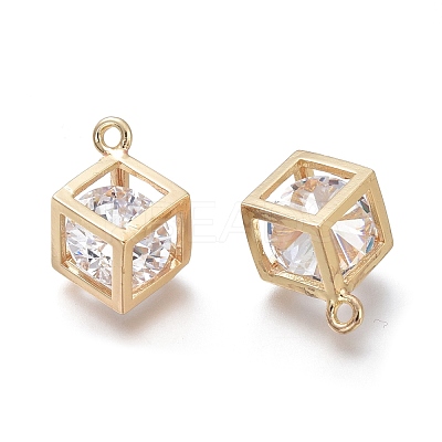 Hollow Brass Micro Clear Cubic Zirconia Charms ZIRC-H101-01G-1