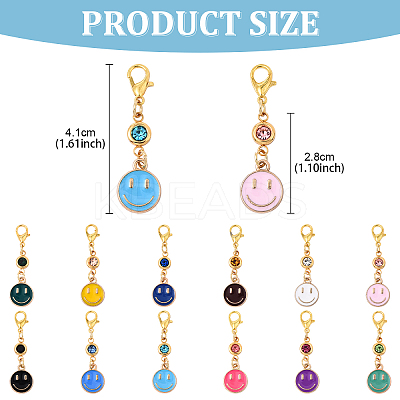 48Pcs 12 Styles Birthstone & Smiling Face Alloy Enamel Pendant Decorations HJEW-YW00169-1
