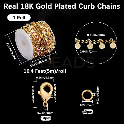 DIY Brass Curb Chains with Flat Round Charms Necklaces/Bracelets Making Kits DIY-BBC0002-37-1