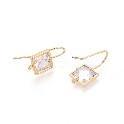 Brass Micro Pave Clear Cubic Zirconia Earring Hooks X-KK-N267-36G-1