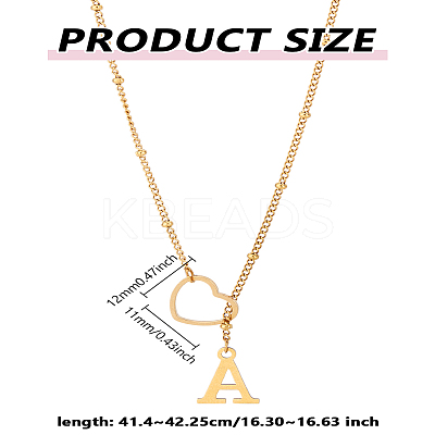 1Pc Letter & Heart Stainless Steel Lariat Necklaces for Women NJEW-LP0002-87G-A-1