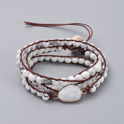 Faceted Glass & Natural Howlite Beaded Wrap Bracelets BJEW-JB05035-04-1