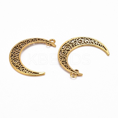 Tibetan Style Alloy Hollow Moon 2-Loop Link Pendants TIBEP-5312-AG-LF-1
