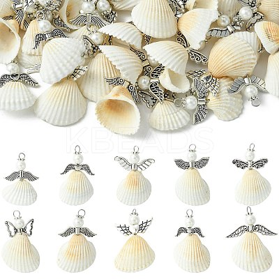 50Pcs 10 Styles Shell & Alloy Pendants PALLOY-CJ00044-1