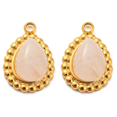 Natural Rose Quartz 304 Stainless Steel Teardrop Charms G-D075-01G-01-1