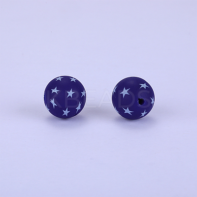 Printed Round with Star Pattern Silicone Focal Beads LS-SI-JX0056A-103-1