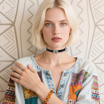 Bohemian Alloy & Resin Imitation Turquoise Oval Black Velvet Choker Necklaces NJEW-WH20004-13B-01-1