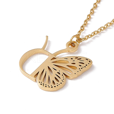 Initial Letter with Butterfly Pendant Necklace LS-NJEW-C026-01G-D-1