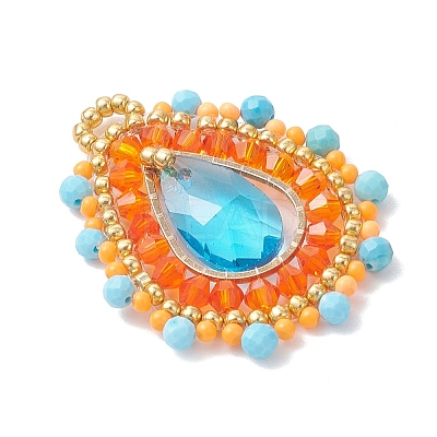 Natural Dyed Magnesite Faceted Round and Glass Seed Beaded Pendants PALLOY-MZ01218-02-1