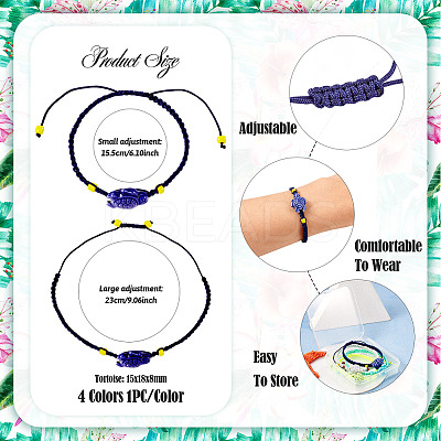 4Pcs 4 Colors Porcelain Tortoise Braided Bead Bracelets Set BJEW-TA0001-17-1