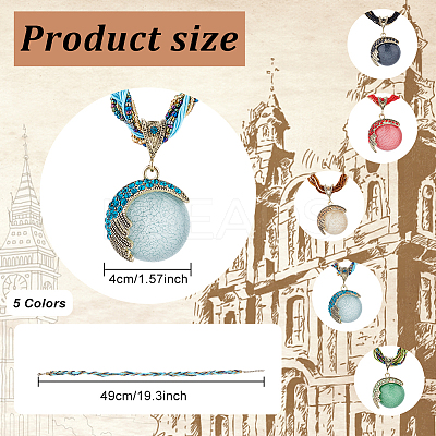 5Pcs 5 Style Resin Imitation Cat Eye Flat Round Pendant Necklaces Set NJEW-AN0001-12-1
