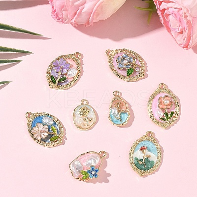 8Pcs 8 Styles Alloy Enamel Pendants ENAM-YW0006-53-1