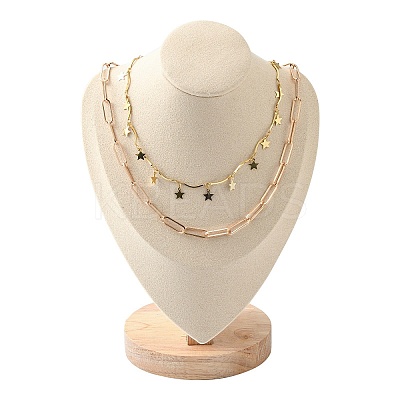 Microfiber Wooden Necklace Displays NDIS-O008-03A-M-1