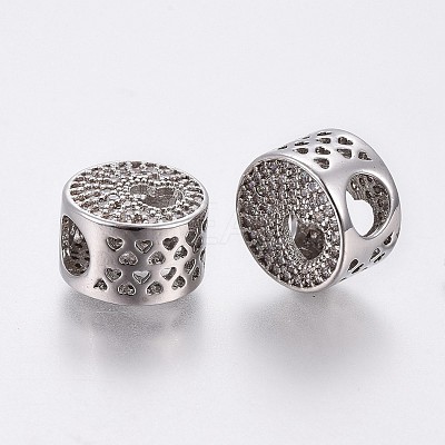Brass Micro Pave Clear Cubic Zirconia Flat Round European Beads OPDL-P001-42-1