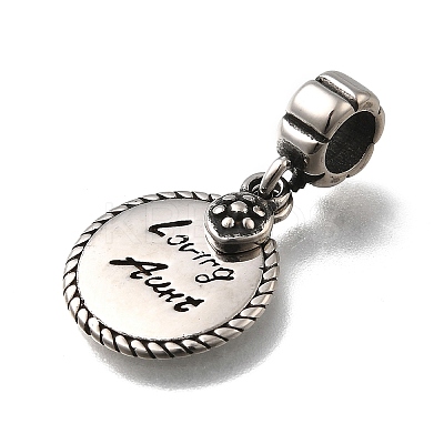304 Stainless Steel Flat Round Loving Aunt European Dangle Charms STAS-L284-04AS-1