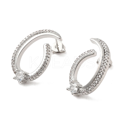 Brass Micro Pave Clear Cubic Zirconia Stud Earrings for Women EJEW-A040-07P-1