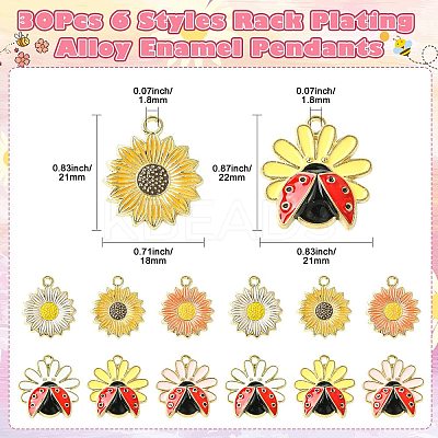 30Pcs 6 Styles Rack Plating Alloy Enamel Pendants ENAM-CJ0006-25-1