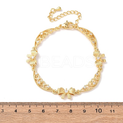 Brass Pave Clear Cubic Zirconia Bowknot and Hollow Moon Link Bracelets BJEW-D387-01G-1