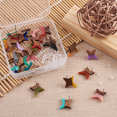 30Pcs 15 Colors Walnut Wood Star Stud Earrings EJEW-FW0001-02-1