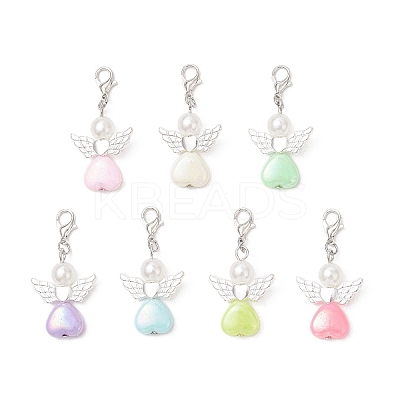 Heart Angel ABS Plastic Imitation Pearl & Acrylic Pendant Decorations HJEW-JM03528-01-1