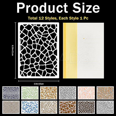12 Sheets PET Drawing Painting Stencils Templates DIY-WH0430-339-1