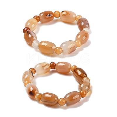Natural Agate Bead Stretch Bracelets G-P570-01A-1