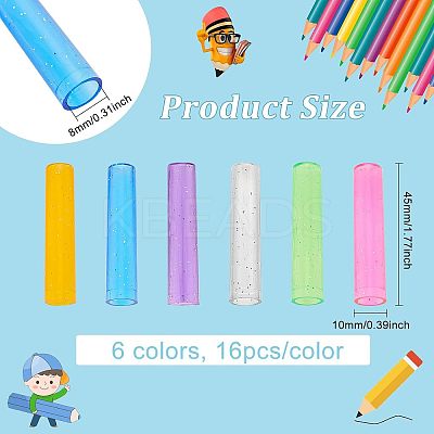 96Pcs 6 Colors Transparent Plastic Pencil Cap AJEW-CA0003-04-1