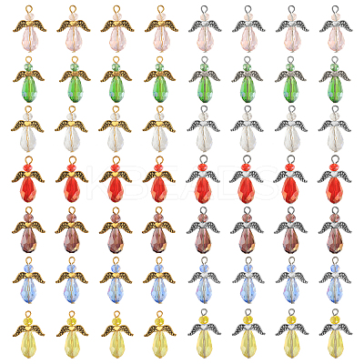 56Pcs 7 Color Electroplate Glass Pendants PALLOY-AB00116-1