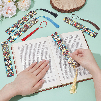 5Pcs Rectangle Shape Poplar Plywood Wooden Bookmarks AJEW-UN0002-47A-1