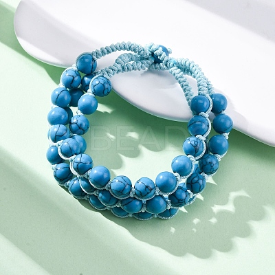 Synthetic Turquoise Round Beaded Multi-strand Bracelets for Men Women BJEW-G743-02F-1