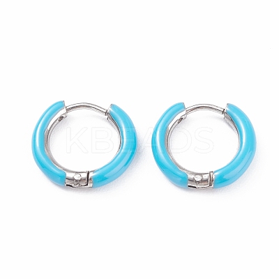 Two Tone 304 Stainless Steel Chunky Huggie Hoop Earrings with Enamel for Women EJEW-C043-11-07P-1