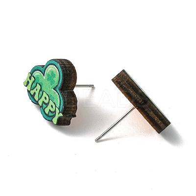 20Pcs 5 Style Saint Patrick's Day Green Wood Stud Earrings EJEW-FS0001-11-1