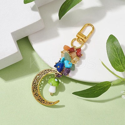 Alloy Hollow Moon & Lampwork Mushroom Pendant Decorations HJEW-JM01612-01-1