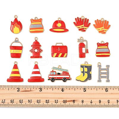 30Pcs 15 Styles Fire Fighting Theme Alloy Enamel Pendants FIND-FS0004-82-1