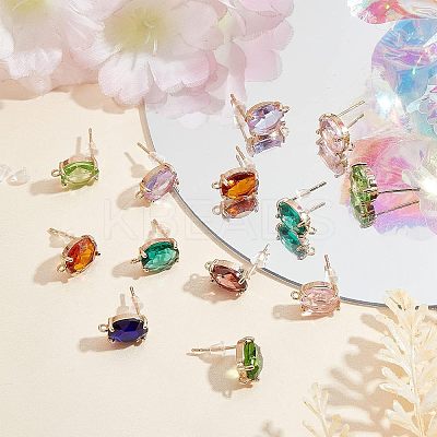 16Pcs 8 Colors Brass Glass Stud Earring Findings DIY-FH0004-50-1