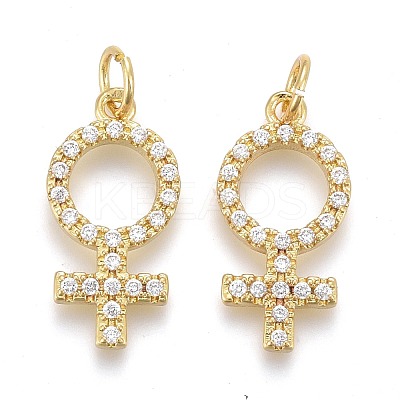 Brass Micro Pave Clear Cubic Zirconia Pendants ZIRC-Z001-10G-1